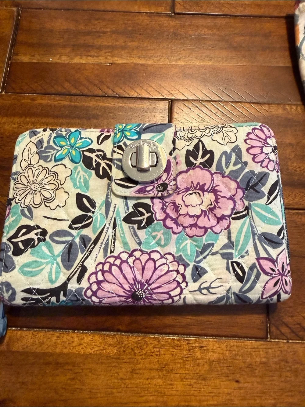 Vera Bradley Quilted Floral Wallet in Purple, Teal and Cream
